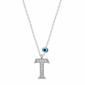 Gümüş Nazar Rodyum T Harfi Kadın Kolye thumbnail 1