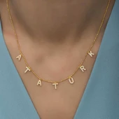 Gümüş Gold Atatürk Yazılı Bayan Kolye thumbnail 4