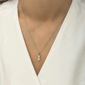 Gümüş Çiğ Damlası Mekik Tektaş Bayan Kolye thumbnail 4