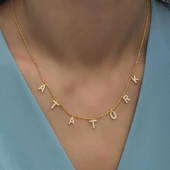 Gümüş Gold Atatürk Yazılı Bayan Kolye thumbnail 3