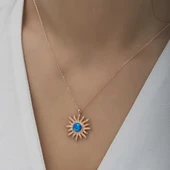 ​Gümüş Rose Mavi Opal Taşlı Güneş Kadın Kolye thumbnail 4