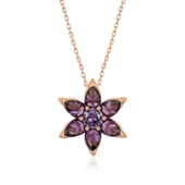 ​Gümüş Rose Mor Çiçek Kolye thumbnail 1