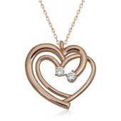 Gümüş Rose Birleşmiş Kalpler Kadın Kolye thumbnail 2