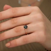 Gümüş Rose Siyah Tektaş Yüzük thumbnail 4