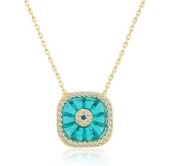 Gümüş Gold Kare Camgöz Nazar Bayan Kolye thumbnail 1