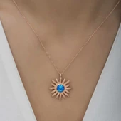 ​Gümüş Rose Mavi Opal Taşlı Güneş Kadın Kolye thumbnail 5