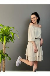 WIND KADIN CARMEN YAKA KREM RENGİ ELBİSE - 2
