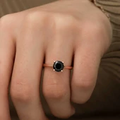 Gümüş Rose Siyah Tektaş Yüzük thumbnail 5