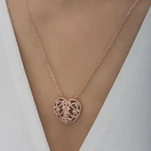 Gümüş Rose Bombeli Kalp Kadın Kolye thumbnail 4