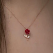 ​Gümüş Rose Kırmızı Gül Kolye thumbnail 3