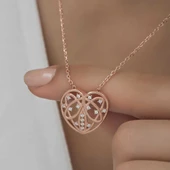 Gümüş Rose Bombeli Kalp Kadın Kolye thumbnail 5