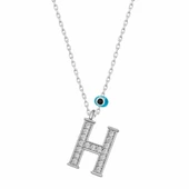 Gümüş Nazar Rodyum H Harfi Kadın Kolye thumbnail 1