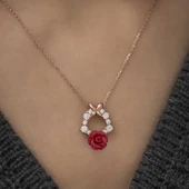 ​​Gümüş Rose Kırmızı Gül Kolye thumbnail 3