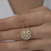 Gümüş Gold Kalpli Açılabilen Yonca Kadın Kolye thumbnail 2