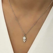 Gümüş Çiğ Damlası Yuvarlak Tektaş Bayan Kolye thumbnail 3