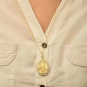 Gümüş Gold Tuğralı Oval Bayan Kolye thumbnail 2