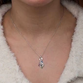 Gümüş Renkli Taşlı Tavus Kuşu Kadın Kolye thumbnail 4