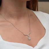 Gümüş Baget Taşlı Gerdanlık Model Kadın Kolye thumbnail 5