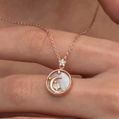 Gümüş Rose Sedef Taşlı Ay Yıldız Hilal Kadın Kolye - 3