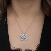 Gümüş Nazarlı Kelebek Kadın Kolye thumbnail 3