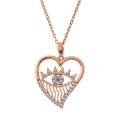 Gümüş Rose Kalp Göz Kadın Kolye thumbnail 1
