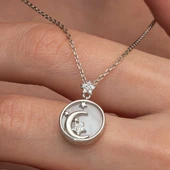 Gümüş Sedef Taşlı Ay Yıldız Hilal Kadın Kolye thumbnail 3