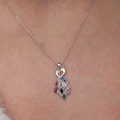 Gümüş Renkli Taşlı Tavus Kuşu Kadın Kolye thumbnail 3