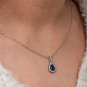 Gümüş Mavi Taşlı Damla Kadın Kolye thumbnail 2