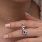 Gümüş Renkli Taşlı Tavus Kuşu Kadın Kolye thumbnail 2