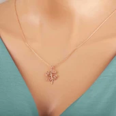 Gümüş Rose Kalpli Dört Yapraklı Yonca Kadın Kolye thumbnail 2