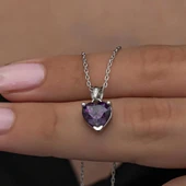 Gümüş Mor Taşlı Kalpli Kadın Kolye thumbnail 1
