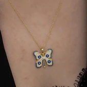 Gümüş Gold Nazarlı Kelebek Kadın Kolye thumbnail 5