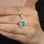 Gümüş Elmas Montür Zümrüt Taşlı Kadın Kolye thumbnail 3