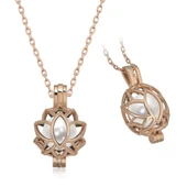 Gümüş Rose Beyaz İnci Kafesli Lotus Kadın Kolye - 1