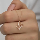 Gümüş Rose Birleşmiş Kalpler Kadın Kolye thumbnail 2