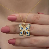 Gümüş Gold Nazarlı Kelebek Kadın Kolye thumbnail 2