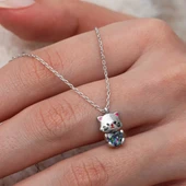 Gümüş Mistik Topaz Taşlı Sevimli Kedi Kolye thumbnail 3