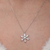 Gümüş Baget Taşlı Çiçek Kadın Kolye thumbnail 4