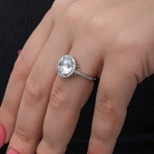 Gümüş Yuvarlak Montür Tek Taş Kadın Yüzük thumbnail 5