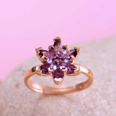 Gümüş Rose Mor Lotus Çiçeği Yüzük thumbnail 2