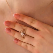 Gümüş Rose Dört Yapraklı Yonca Kadın Kolye thumbnail 2