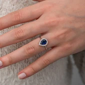 Gümüş Damla Safir Taşlı Kadın Yüzük thumbnail 2