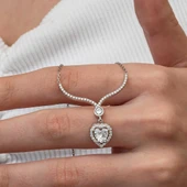 Gümüş Beyaz Zirkon Taşlı Kalp Kadın Kolye thumbnail 1