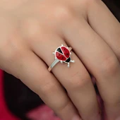 Gümüş Uğur Böceği Çocuk Kız Yüzük thumbnail 4