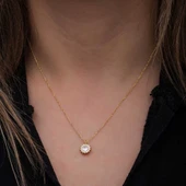 Gümüş Gold Minimal Yuvarlak Anturaj Kadın Kolye - 3