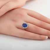 Gümüş Mavi Taşlı Oval Kadın Yüzük thumbnail 3