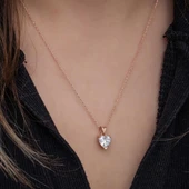 Gümüş Rose Beyaz Taşlı Kalpli Kadın Kolye thumbnail 4