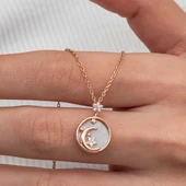 Gümüş Rose Sedef Taşlı Ay Yıldız Hilal Kadın Kolye thumbnail 1