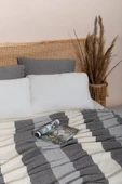 MYLASA HOME MylasaHome Çift Kişilik 4 Katlı Müslin Kalın Çizgili Yatak Örtüsü-Tv Battaniyesi 220x240 - 3