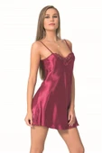 Bicomi Bordo Kısa Saten Gecelik - 1